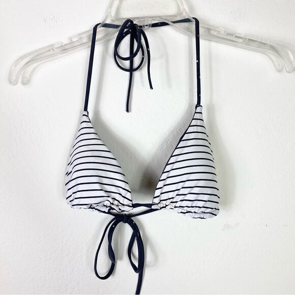 Navy Blue & White Stars & Stripes Reversible String Bikini Top - Picture 3 of 3